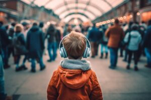 child wearing headphones